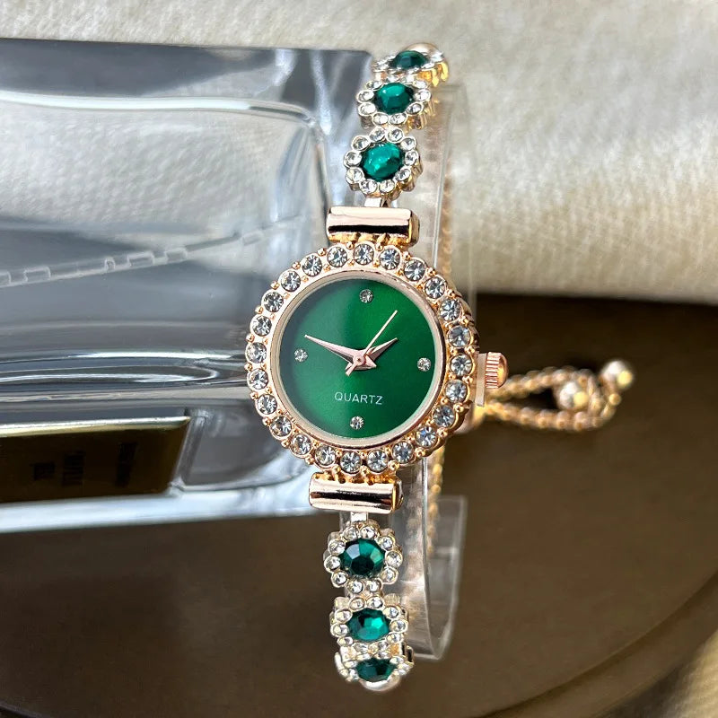 luckacco women's watch fashion color imitation gemstone fashion style quartz watch pullable bracelet women's watch girl's gift