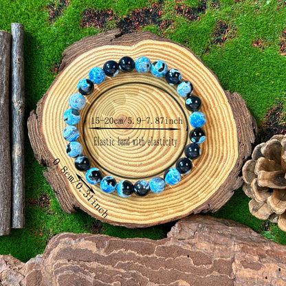 Luckacco 8mm Blue Fire Agate Bracelet - Natural Relaxation and Mental Clarity, Perfect Gift for Family and Friends