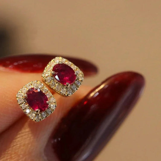 Luckacco daily picks Fashion Red Cubic Zirconia Stud Earrings Luxury Gold Color Wedding Ear Accessories for Women Versatile Jewelry