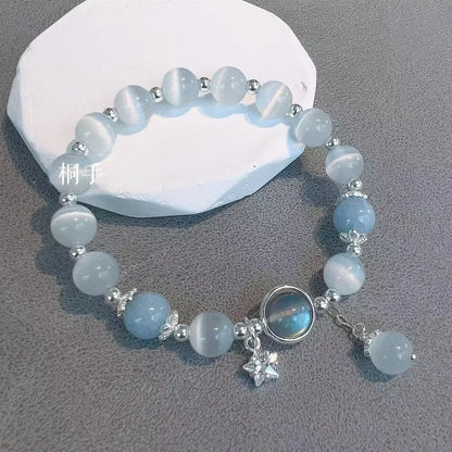 Luckacco Niche Design Star Chain Tassel Bracelet for Women Fantasy Blue Crystal Beads Elastic Rope Bracelet Best Friend Jewelry Gifts