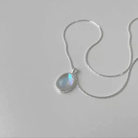 Luckacco PANJBJ 925 Sterling Silver Moonstone Necklace for Women Girl Individuality Geometric Simple Jewelry Birthday Gift