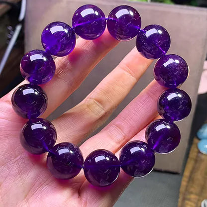 Luckacco Natural Purple Amethyst Quartz Crystal Bracelet Round Beads Big Women Men 16mm 17mm 18mm 19mm Fashion Amethyst AAAAAA