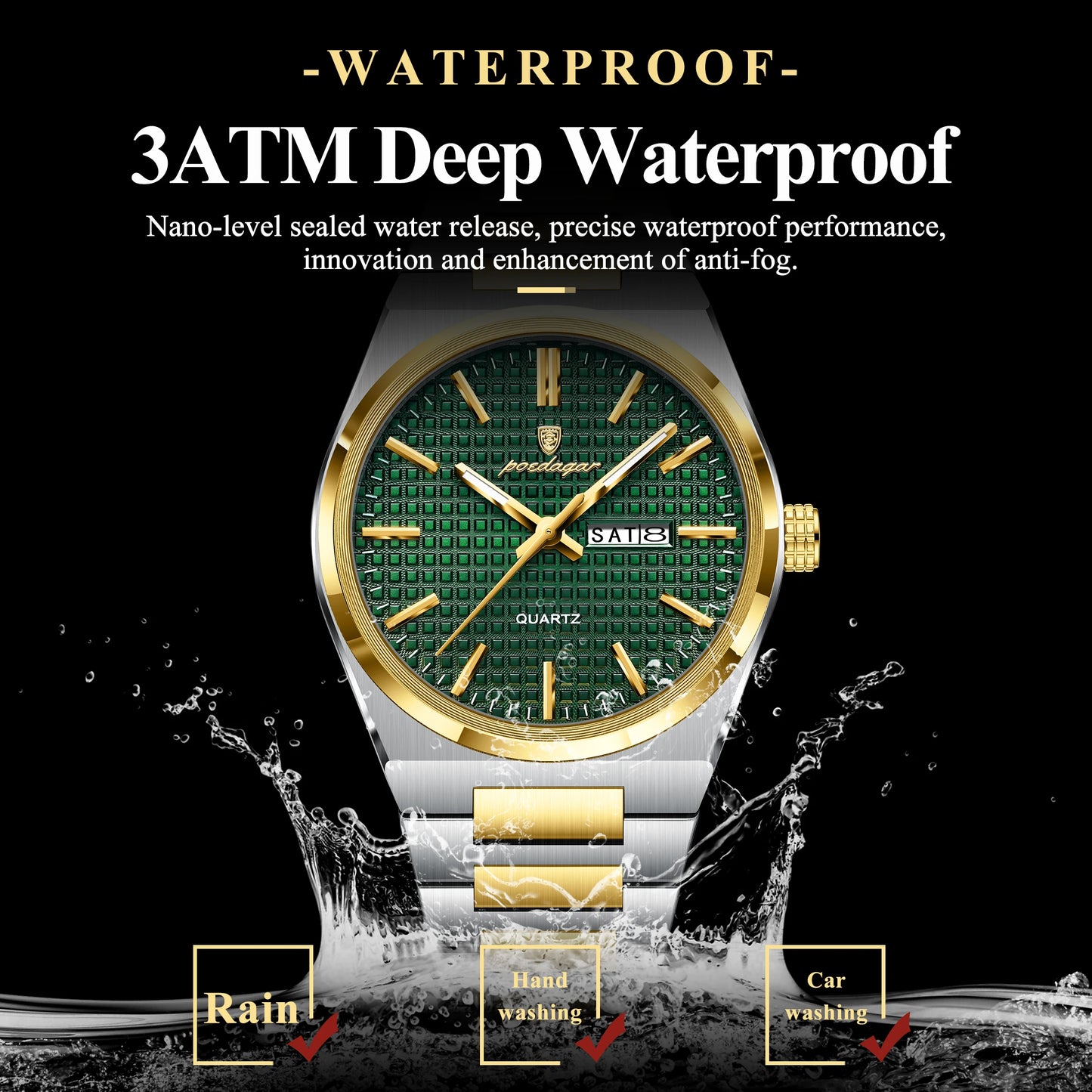luckacco poedagar luxury men watch date week waterproof luminous stainless steel watch for man casual quartz men's watches male sport+box
