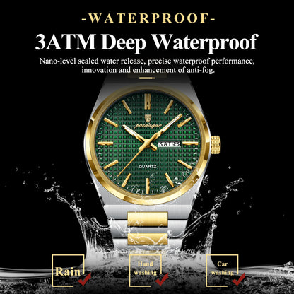 Luckacco POEDAGAR Luxury Men Watch Date Week Waterproof Luminous Stainless Steel Watch For Man Casual Quartz Men's Watches Male Sport+Box