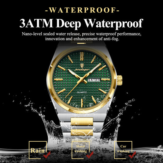 Luckacco POEDAGAR Luxury Men Watch Date Week Waterproof Luminous Stainless Steel Watch For Man Casual Quartz Men's Watches Male Sport+Box