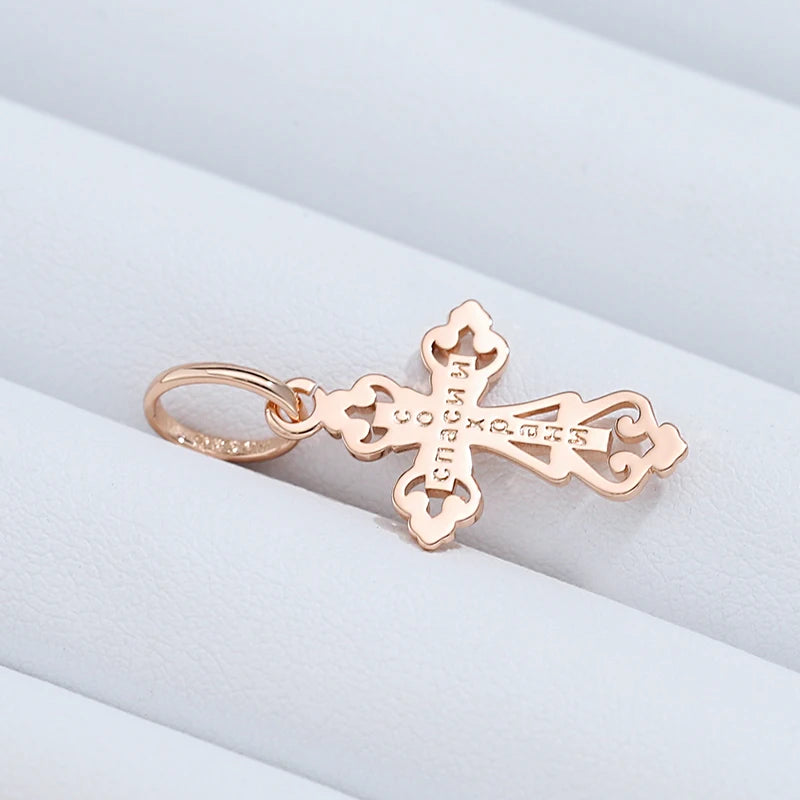 luckacco kinel luxury 585 rose gold color cross pendant necklace for women men orthodox church jesus glossy charm daily fine jewelry
