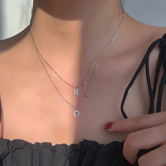 Luckacco 925 Sterling Silver Letter Necklace Shiny Zircon Letter Pendant Collar Chain Your Name Necklace Wedding Jewelry Birthday Gift
