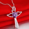 Luckacco Fine 925 Sterling Silver angel noble crystal cross pendants Necklace For Women luxury party Wedding Jewelry Christmas gifts