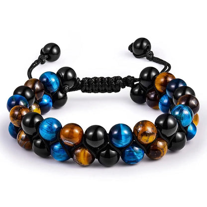 Luckacco Fashion Men Tiger Eye Natutal Stone Beaded Braided Bracelet Bangles Handmade Double Layer Lapis Lazuli Bracelets Hommes