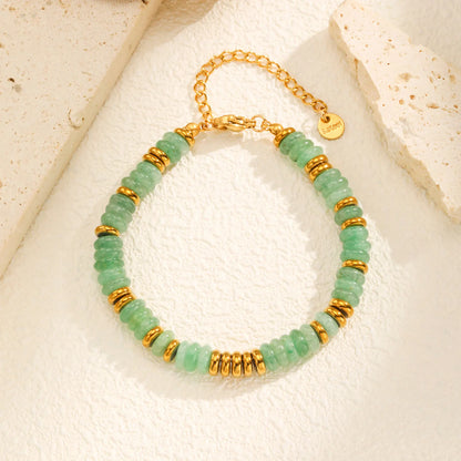 Luckacco Colorful Natural Stone Bead Bracelet for Women,Stainless Steel Chain Bracelets,Lucky Jewelry Gifts