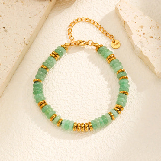 Luckacco Colorful Natural Stone Bead Bracelet for Women,Stainless Steel Chain Bracelets,Lucky Jewelry Gifts