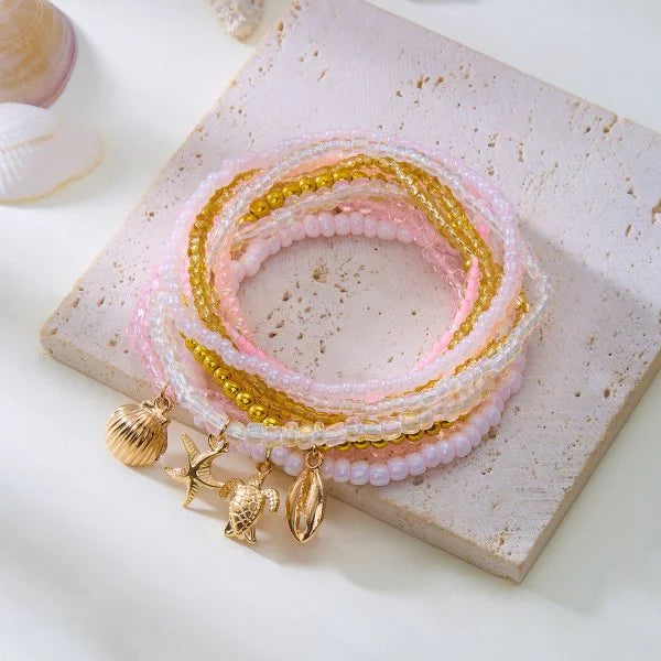 luckacco bohemian imitation shell beads bracelet for women sea star turtle woven rope bracelet handmade friendship beach holiday  jewelry