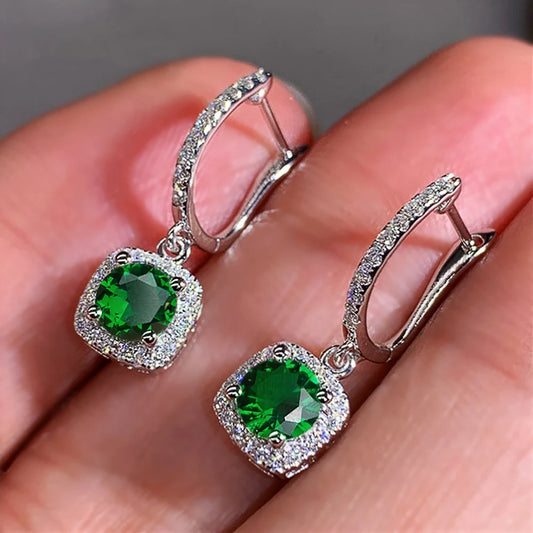 Luckacco daily picks New Trendy Square Shape Drop Earrings Brilliant Bridal Engagement Wedding Jewelry Elegant Female Dangle Earring Nice Gift