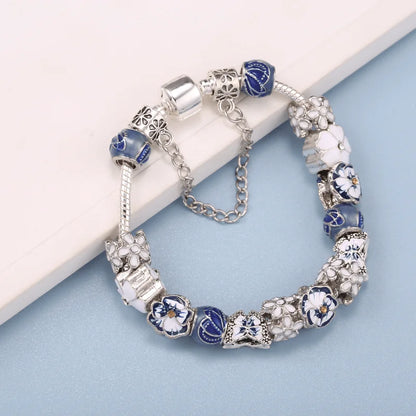 Luckacco BAOPON Spring Styles Butterfly Pansy Beads Charm Bracelets DIY Fine Bracelets For Women Men Fiancee Bijoux Pulseras Jewelry Gift