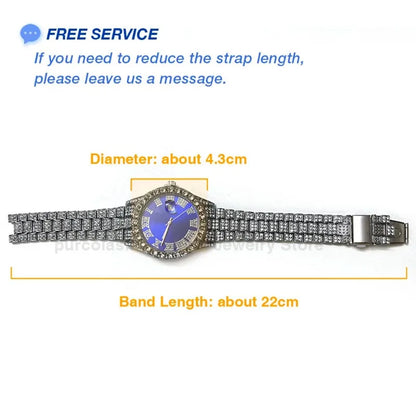 Luckacco Personalized Hip Hop Watch with Shiny Rhinestones for Men, Luxury Clock, Band Length, Iced Steel Belt, 40mm Diameter Glass Dial