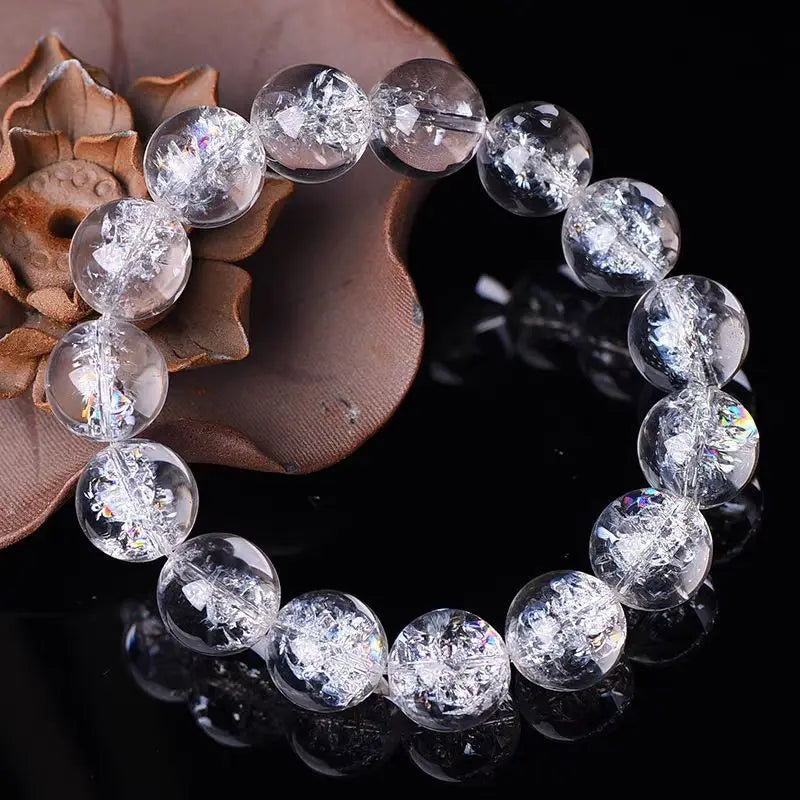 luckacco himalayan natural white crystal men's bracelet transparent colorful crystal rainbow jiao flower women's handstring jewelry gifts
