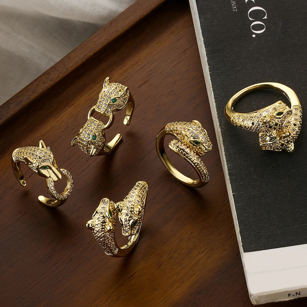 luckacco newbuy new high quality gold-plated zircon hip-hop style rings fashion delicate leopard ring women's party jewelry accessories