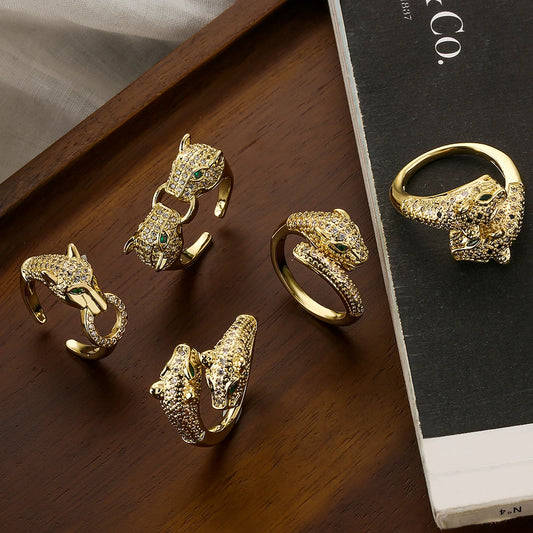 Luckacco NEWBUY New High Quality Gold-Plated Zircon Hip-Hop Style Rings Fashion Delicate Leopard Ring Women's Party Jewelry Accessories