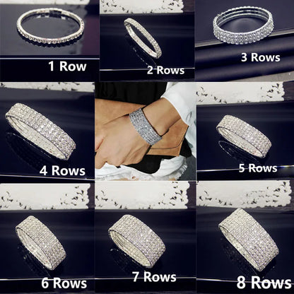 Luckacco Luxury Full White AAA CZ Zircon Crystal Elastic Bracelet Bling Iced Out Rhinestone Women's Bracelet for Women Wedding Jewelry