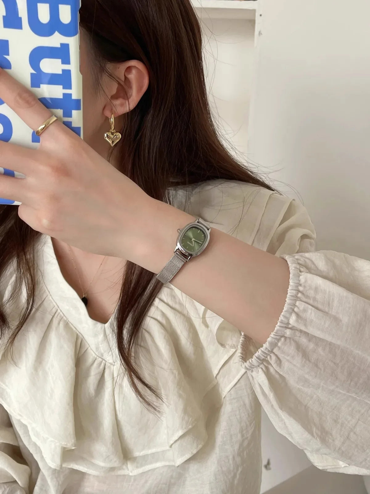 luckacco simple brand women watch small oval dial green ladies wristwatches luxury girl gift watch  relojes para mujer