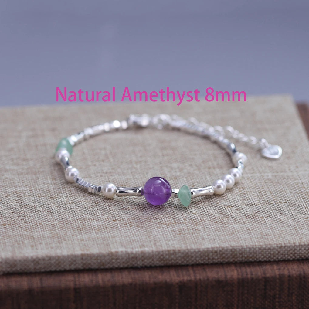 luckacco ventfille 925 sterling silver 6mm shell pearl glass bead star bracelet for women gift crushed silver jewelry