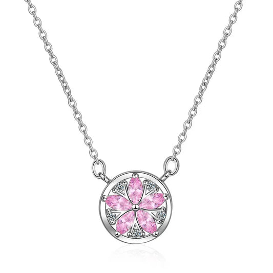 Luckacco Korean Fashion Style Pink Quartz Silver 925 Jewelry Necklace for Women Luxury Pendant Necklaces Wedding Party Birthday Gifts