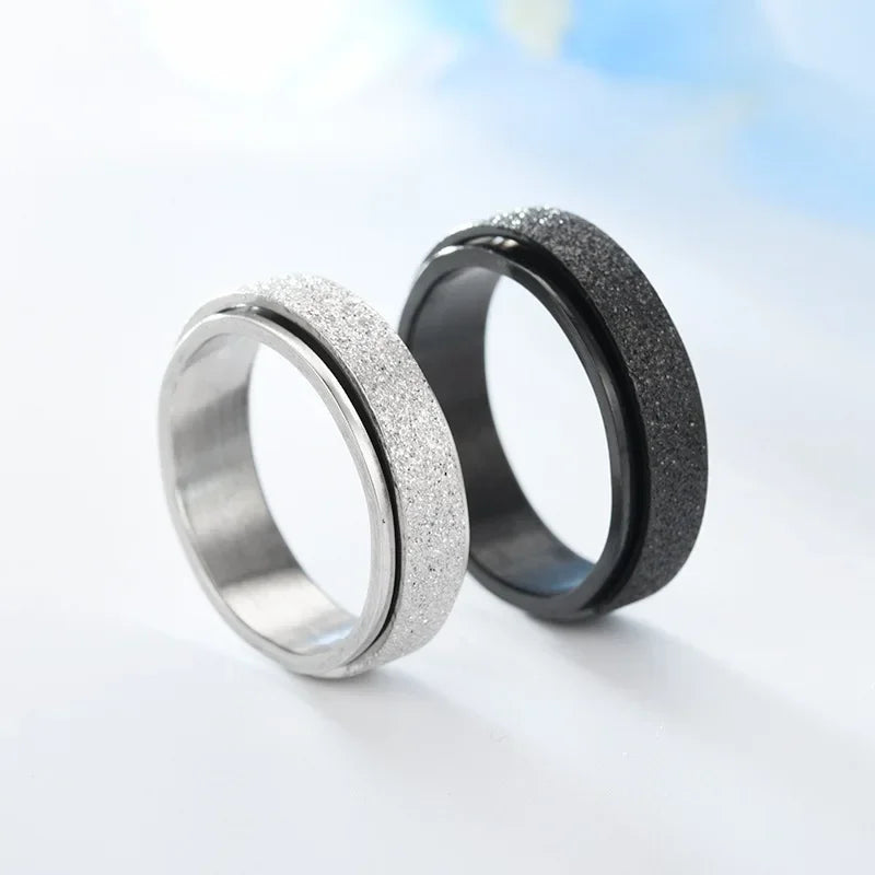 luckacco 6mm anxiety fidget spinner rings for men smooth stainless steel spinning rotating ring for women anti stress jewelry gift