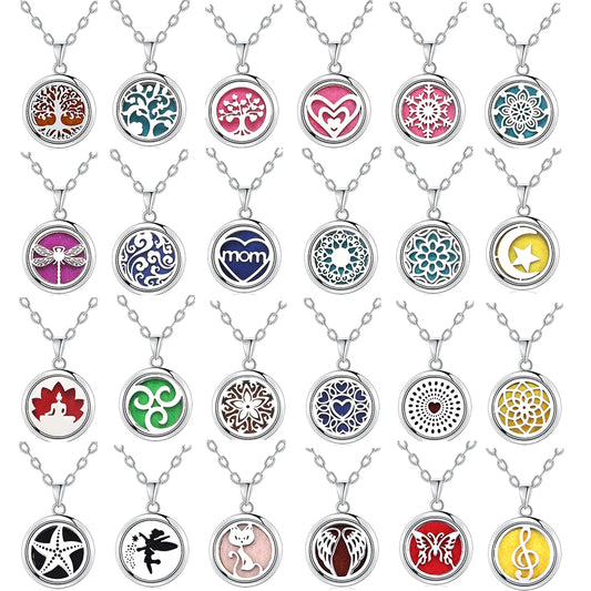 Luckacco New Tree Of Life Aromatherapy Necklace Stainless Steel Essential Oil Diffuser Amulet Perfume Locket Pendant Women Jewelry Gift
