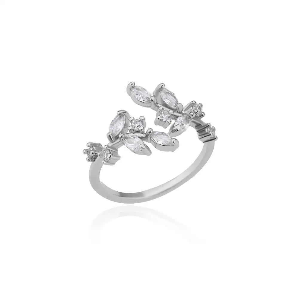 luckacco luxury gemstone flower stainless steel rings zircon adjustable ring women wedding anti fading jewelry vacation accessories gift