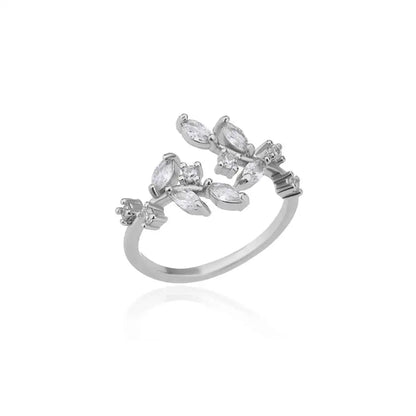 Luckacco Luxury Gemstone Flower Stainless Steel Rings Zircon Adjustable Ring Women Wedding Anti Fading Jewelry Vacation Accessories Gift