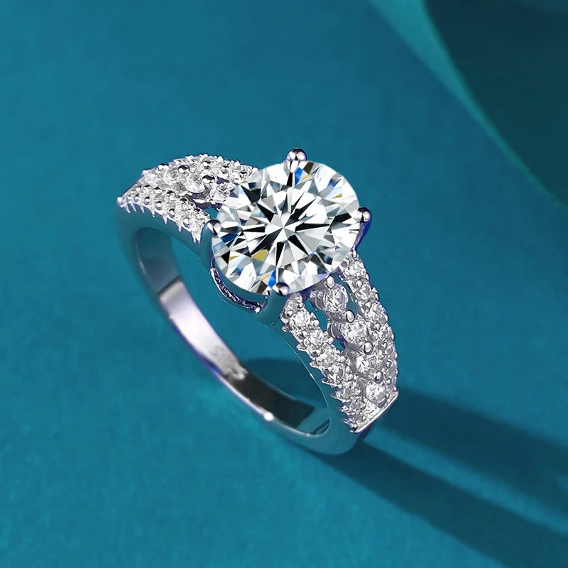 luckacco luxury 2ct 7x9mm oval moissanite women ring gra certificate passed diamond test high jewelry gift s925 silver