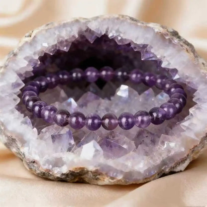 Luckacco Amethyst Beaded Stretch Bracelet Bohemian Style Crystal Jewelry for Women Adjustable Fit Most Wrists Trendy Daily Wear Accessory