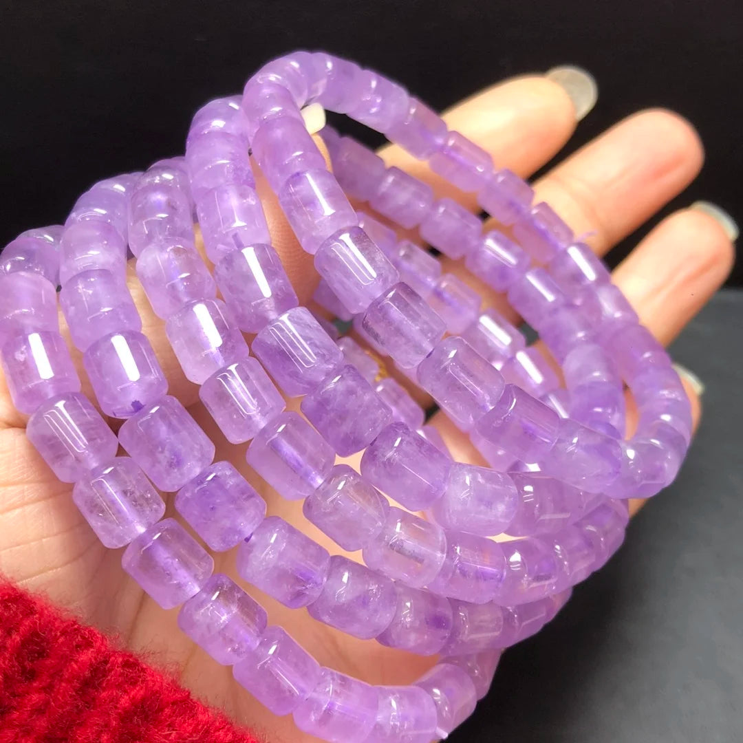 luckacco 1 pc fengbaowu natural lavender amethyst bracelet 7x11mm barrel beads crystal reiki healing stone jewelry gift for women
