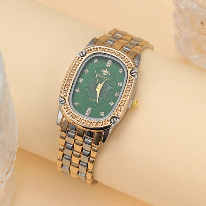 Luckacco Luxury 2025 Women's Simple Quartz Watch Casual Green Diamond Set design Female Dress stainless steel bracelet clock Watches