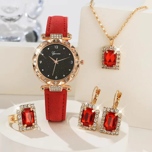 Luckacco Womens Watches 5Pcs Set Luxury Rhinestone Women Fashion Elegant Wristwatch Quartz Watch For Girl WristWatch Bracelet Gift