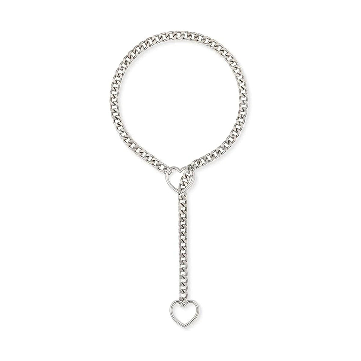 luckacco htpwe women's heart shaped o ring slip chain necklace stainless steel punk rock cuban jewelry, adjustable lariat chain jewelry