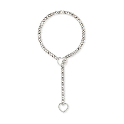 Luckacco Htpwe Women'S Heart Shaped O Ring Slip Chain Necklace Stainless Steel Punk Rock Cuban Jewelry, Adjustable Lariat Chain Jewelry