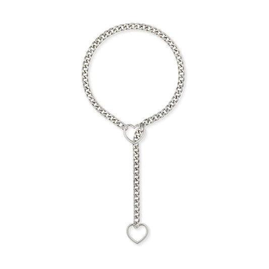 Luckacco Htpwe Women'S Heart Shaped O Ring Slip Chain Necklace Stainless Steel Punk Rock Cuban Jewelry, Adjustable Lariat Chain Jewelry