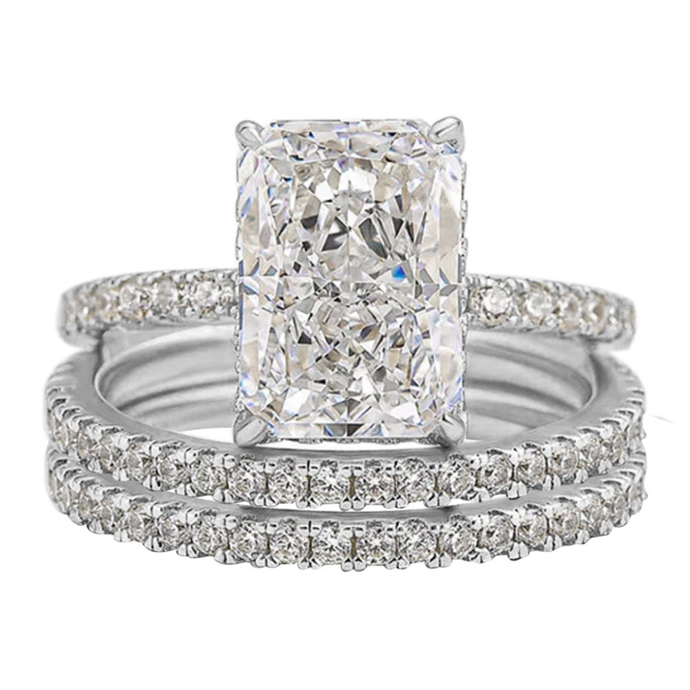 luckacco wong rain solid 925 sterling silver crushed ice cut 7*10mm lab sapphire gemstone ring sets 3pcs fine jewelry wedding party gifts