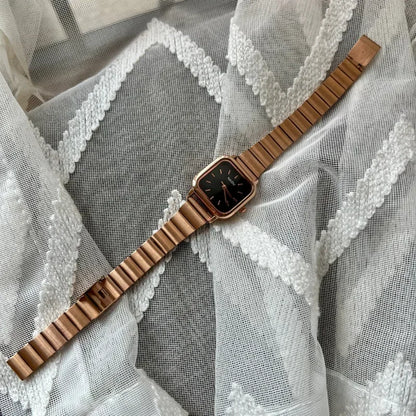 Luckacco Hot Sale Women Quartz Watch Square Dial Stainless Steel Bamboo Strap Casual Fashion Wristwatch Reloj De Mujer