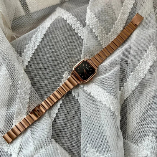 Luckacco Hot Sale Women Quartz Watch Square Dial Stainless Steel Bamboo Strap Casual Fashion Wristwatch Reloj De Mujer