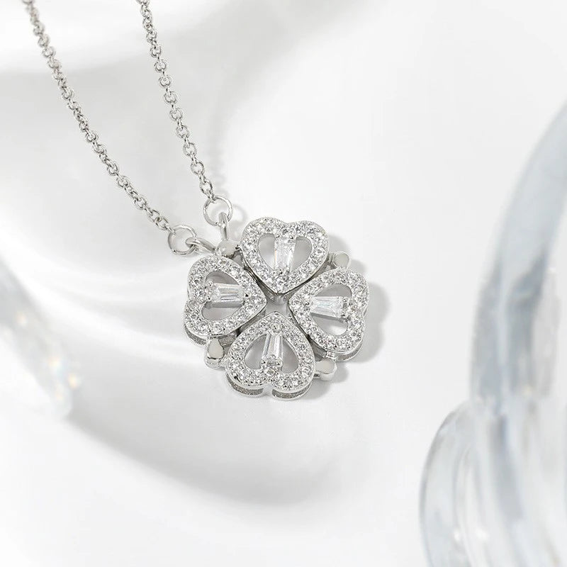 luckacco 1 heart-shaped magnetic heart pendant necklace for women, clover necklace, lucky four in one love pendant, jewelry gift
