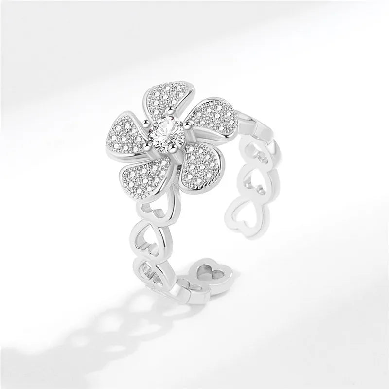 luckacco ethnic mandala flower finger rings for women girls rotating rose sun planet anxiety knuckle ring anti stress jewelry