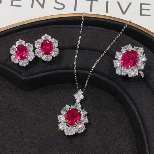 Luckacco Valuable Lab Jade Diamond Jewelry set 925 Sterling Silver Engagement Wedding Rings Earrings Necklace For Women Bridal Party Gift