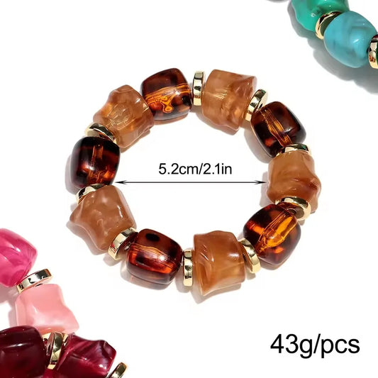 Luckacco New Acrylic Irregular Geometric Handmade Elastic Bracelet for Woman Man Colorful Beaded Statement Bracelets Unique Jewelry Gift