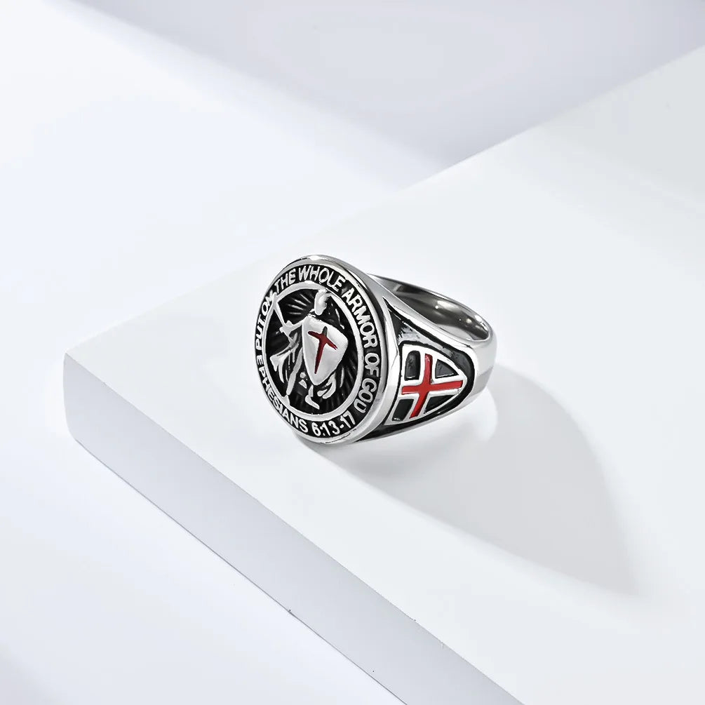 luckacco vintage exorcism saint benedict cspb cross ring men punk amulet christianity rings stainless steel jewelry gift