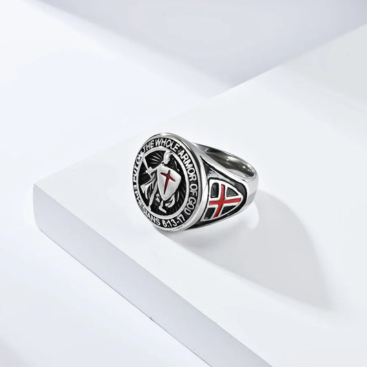 Luckacco Vintage Exorcism Saint Benedict Cspb Cross Ring Men Punk Amulet Christianity Rings Stainless Steel Jewelry Gift