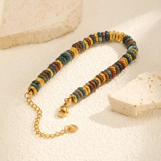 Luckacco Colorful Natural Stone Bead Bracelet for Women,Stainless Steel Chain Bracelets,Lucky Jewelry Gifts