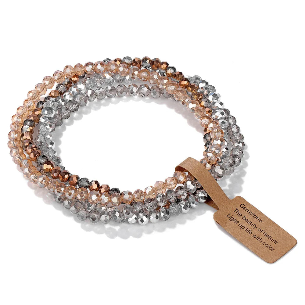 luckacco handmade women crystal beaded bracelet set 3x4mm round glass beads stretch bracelets female girls boho bangles jewelry gift