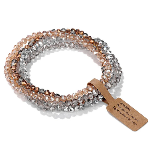 Luckacco Handmade Women Crystal Beaded Bracelet Set 3x4mm Round Glass Beads Stretch Bracelets Female Girls Boho Bangles Jewelry Gift